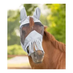 Waldhausen Fliegenmaske Premium mit Ohrenschutz und Nasenfransen - silbergrau Grösse Pferd: Pony, Farbe: Silbergrau