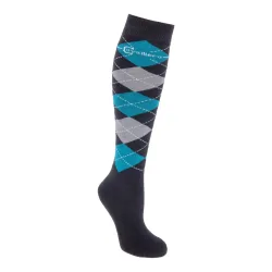 Covalliero Reitstrumpf Brescia - Dunkelgrau/türkis/grau -  Grösse Socken: 40–42