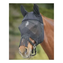 Waldhausen Fliegenmaske Premium mit Ohrenschutz und Nasenfransen - schwarz Grösse Pferd: Warmblut XL, Farbe: Schwarz