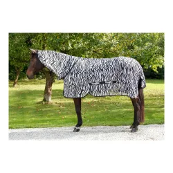 RugBe Fliegen- und Ekzemerdecke Zebra mit Halsteil - Schwarz/Weiss -  Grösse Pferdedecken: 145 cm