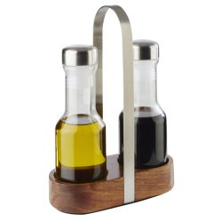 APS Essig- & Öl-Menage WOOD; 7.5x24.5 cm (BxH); braun/silber