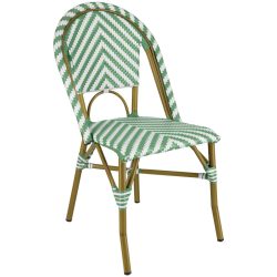 PULSIVA Outdoor-Bistrostuhl Paris Kunststoff; 46x56x89 cm (BxTxH); Sitz grün/weiss, Gestell braun; 2 Stück / Pack