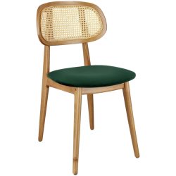 VEGA Wiener Geflecht Stuhl Vindo Samt; 45x51x83 cm (BxTxH); Sitz tannengrün, Gestell hellbraun; 2 Stück / Pack