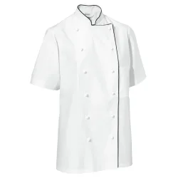 PULSIVA Damenkochjacke Aila Baumwolle Halbarm farbige Paspel; Kleidergrösse 56; weiss/schwarz