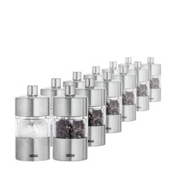 VEGA Spar-Pack Mini-Salz-/Pfeffermühlen-Set Moreno; 4x8.5 cm (ØxH); silber; 6 Set / Pack