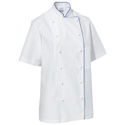 PULSIVA Damenkochjacke Aila Baumwolle Halbarm farbige Paspel; Kleidergrösse 56; weiss/blau