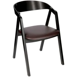 VEGA Stapelstuhl Calma Kunstleder Buchenholz schwarz lackiert; 54x53x79 cm (BxTxH); Sitz braun, Gestell schwarz; 2 Stück / Pack