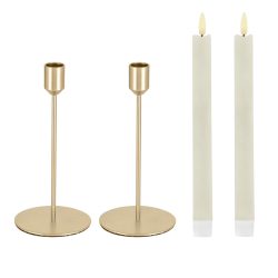 Spitzkerzenhalter-Set Aveni mit LED Kerzen 4-teilig; 24 cm (H); gold/cremeweiss