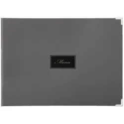 VEGA Speisekarte Oscar mit Prägung MENU A4 quer; DIN A4, 33.1x24.8 cm (BxH); grau; 6 Seiten