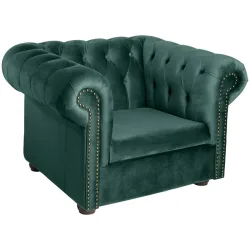 VEGA Sessel Chesterfield Samtstoff inkl. Füssen; 114x97x72.5 cm (BxTxH); Sitz tannengrün, Gestell braun