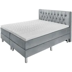 VEGA Hotelbett Standard Velours, Rückenteil Chesterfield; 200x200x58 cm (BxLxH); hellgrau; H2-medium