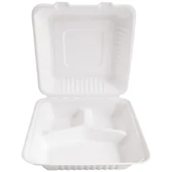 NATUREStar Zuckerrohr-Lunchbox Nature VIII 3 geteilt eckig; 1100 ml, 22.5x20x9 cm (LxBxH); weiss; rechteckig; 25 Stück / Pack