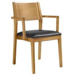VEGA Stapelstuhl Stak Kunstleder, mit Armlehne; 48x51x86 cm (BxTxH); Sitz schwarz, Gestell hellbraun; 2 Stück / Pack