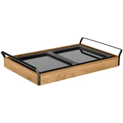 VEGA Buffet Kühltablett Esino flach, Melamin 2x 1/2; GN 1/1, 61.9x38.6x10.9 cm (LxBxH); eiche/schwarz; rechteckig