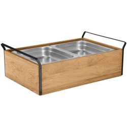 VEGA Buffet Kühltablett Esino hoch, 6,5 cm, Edelstahl 2x 1/2; GN 1/1, 61.9x38.6x20.9 cm (LxBxH); eiche/schwarz/edelstahl; rechteckig