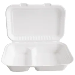 NATUREStar Zuckerrohr-Lunchbox Nature VII 2 geteilt, rechteckig; 1000 ml, 24.5x16x6.8 cm (LxBxH); weiss; rechteckig; 25 Stück / Pack