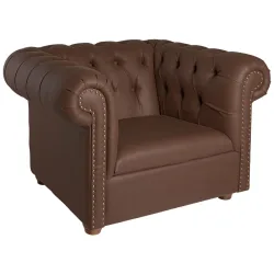 VEGA Sessel Chesterfield inkl. Füssen; 114x97x72.5 cm (BxTxH); Sitz braun, Gestell braun