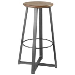 VEGA Barhocker Metalio mit Holzsitz; 38x38x81 cm (BxTxH); Sitz eiche antik, Gestell grau
