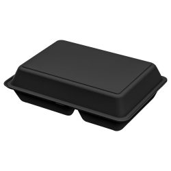 elasto REuse Mehrweg Menü-Box Hotaka 3-geteilt; 800 ml, 21x29x8.4 cm (LxBxH); schwarz; rechteckig; 18 Stück / Pack