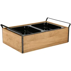 VEGA Buffet Kühltablett Esino hoch, 6,5 cm, Melamin 2x 1/2; GN 1/1, 61.9x38.6x20.9 cm (LxBxH); eiche/schwarz; rechteckig