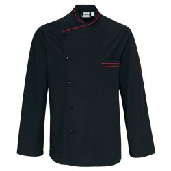 PULSIVA Herrenkochjacke Jonas Langarm; Kleidergrösse 56; schwarz, Paspelierung rot