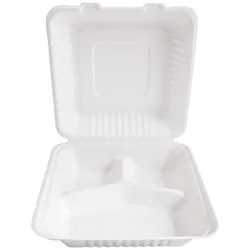 NATUREStar Zuckerrohr-Lunchbox Nature VIII 3 geteilt eckig; 1350 ml, 23x23x8.5 cm (LxBxH); weiss; quadratisch; 25 Stück / Pack
