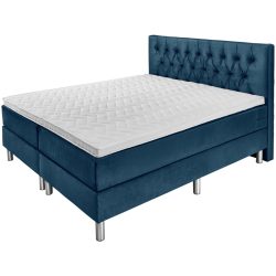 VEGA Hotelbett Standard Velours, Rückenteil Chesterfield; 200x200x58 cm (BxLxH); dunkelblau; H2-medium