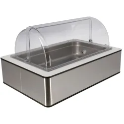VEGA Buffetvitrine Fundale hoch, 10 cm, GN 1/1, Edelstahl, mit Rolltop, kühlbar; GN 1/1, 63x42.5x33.9 cm (LxBxH); edelstahl/weiss/transparent; rechteckig