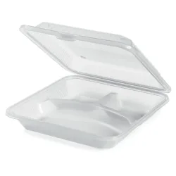 Contacto Mehrweg-Behälter Eco-Takeout® 3 Fächer; 23x23x7 cm (LxBxH); transparent; quadratisch; 12 Stück / Pack
