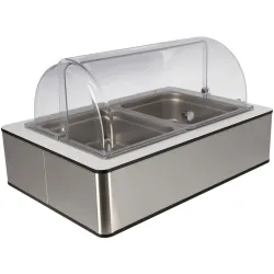 VEGA Buffetvitrine Fundale hoch, 10 cm, 2x GN 1/2, Edelstahl, mit Rolltop, kühlbar; GN 1/1, 63x42.5x33.9 cm (LxBxH); edelstahl/weiss/transparent; rechteckig