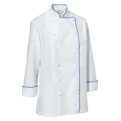 PULSIVA Damenkochjacke Aila Baumwolle Langarm farbige Paspel; Kleidergrösse 50; weiss/blau