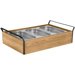 VEGA Buffet Kühltablett Esino mittel, Edelstahl 3x 1/3; GN 1/1, 61.9x38.6x16.9 cm (LxBxH); eiche/schwarz/edelstahl; rechteckig