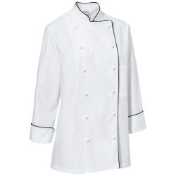 PULSIVA Damenkochjacke Aila Baumwolle Langarm farbige Paspel; Kleidergrösse 54; weiss/schwarz