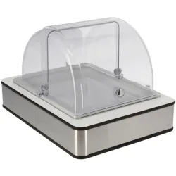 VEGA Buffetvitrine Fundale mittel, GN 1/2, Melamin, mit Rolltop, kühlbar; GN 1/2, 42.5x31.5x27.4 cm (LxBxH); edelstahl/weiss/transparent; rechteckig