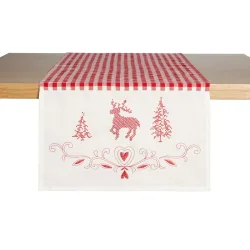 ERWIN M. Tischläufer Chatelete Hirsch; 40x130 cm (BxL); rot/weiss; rechteckig
