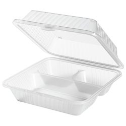 Contacto Mehrweg-Menübehälter Eco-Takeout dreigeteilt, hoher Deckel; 23x23x9 cm (LxBxH); transparent; quadratisch; 12 Stück / Pack