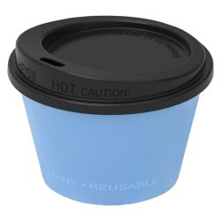 elasto REuse Mehrwegbecher Michigan inkl. Deckel; 100 ml, 7.9x4.9 cm (ØxH); blau/schwarz; 25 Stück / Pack