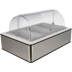 VEGA Buffetvitrine Fundale hoch, 10 cm, 3x GN 1/3, Melamin weiss, mit Rolltop, kühlbar; GN 1/1, 63x42.5x33.9 cm (LxBxH); edelstahl/weiss/transparent; rechteckig