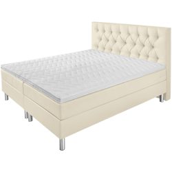 VEGA Boxspringbett Premium Kunstleder, Rückenteil Chesterfield; 180x200x69 cm (BxLxH); perlweiss; H3-fest