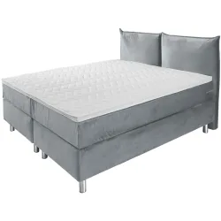 VEGA Boxspringbett Premium Velours, Rückenteil Polster; 200x200x69 cm (BxLxH); hellgrau; H3-fest