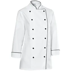 JOBELINE Damenkochjacke Premium Chef Langarm farbige Paspel; Kleidergrösse 46; weiss/schwarz