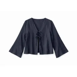 Mazine Damen Linen w. Binding Bluse